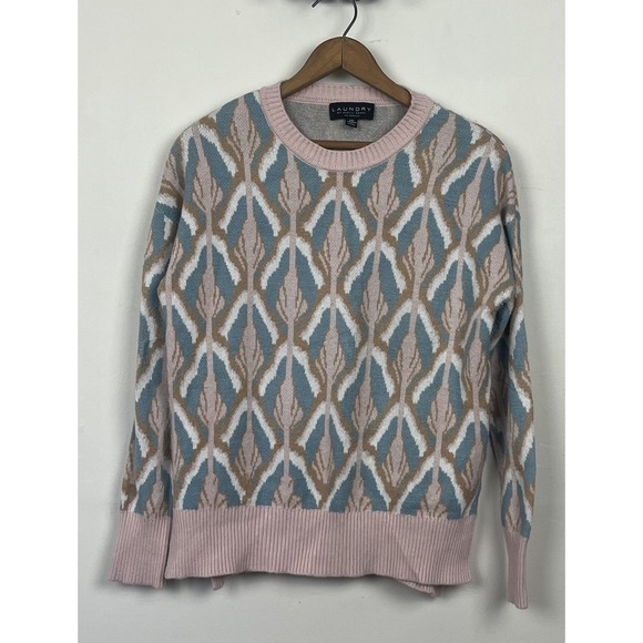 Laundry By Shelli Segal Sweaters - Laundry by Shelli Segal Pink Blue Geometric Ikat Crewneck Sweater XS *Flaws*